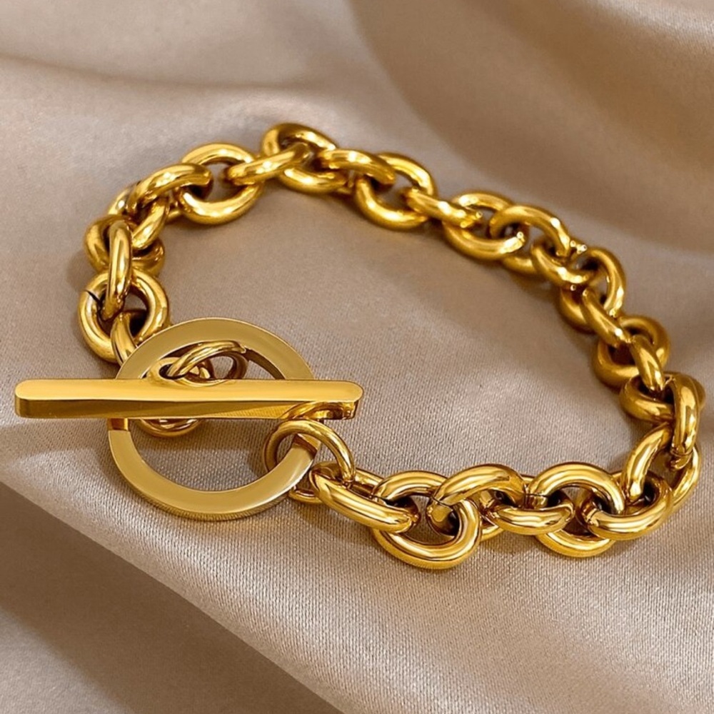18K Gold Plated Toggle Chain Bracelet Stainless Steel Tarnish Resistant